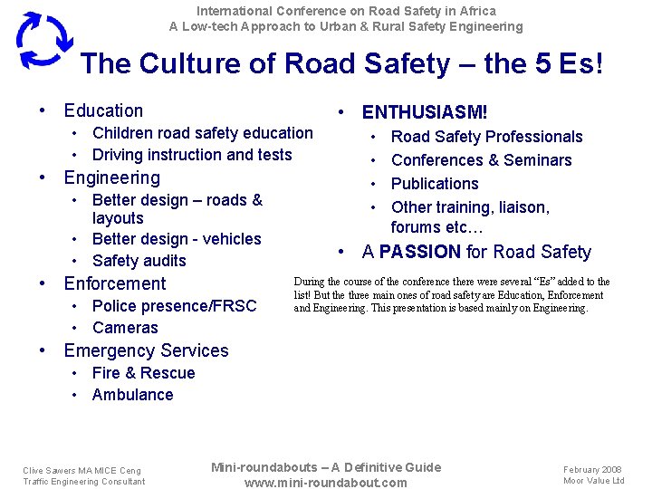 International Conference on Road Safety in Africa A Low-tech Approach to Urban & Rural