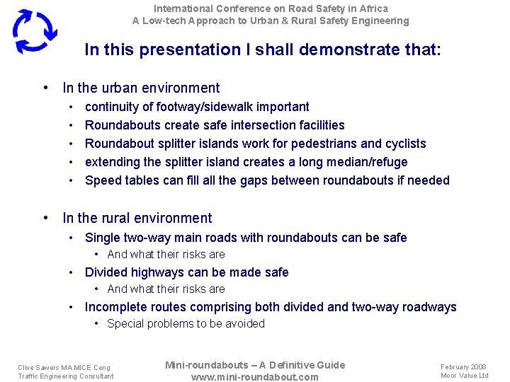 International Conference on Road Safety in Africa A Low-tech Approach to Urban & Rural