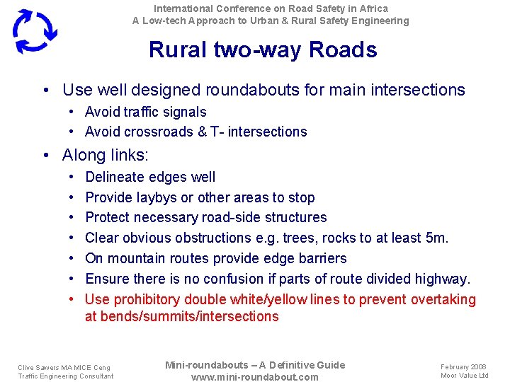 International Conference on Road Safety in Africa A Low-tech Approach to Urban & Rural