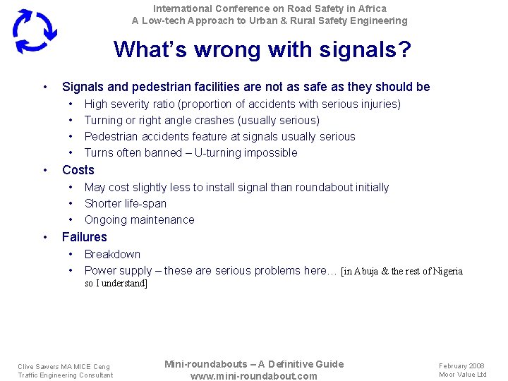 International Conference on Road Safety in Africa A Low-tech Approach to Urban & Rural