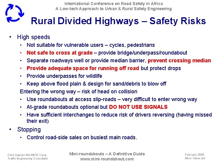 International Conference on Road Safety in Africa A Low-tech Approach to Urban & Rural