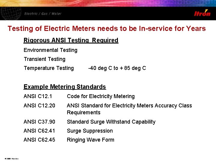 Testing of Electric Meters needs to be In-service for Years Rigorous ANSI Testing Required