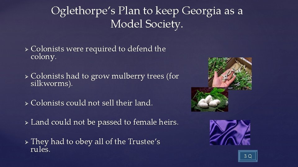 Oglethorpe’s Plan to keep Georgia as a Model Society. Ø Ø Colonists were required