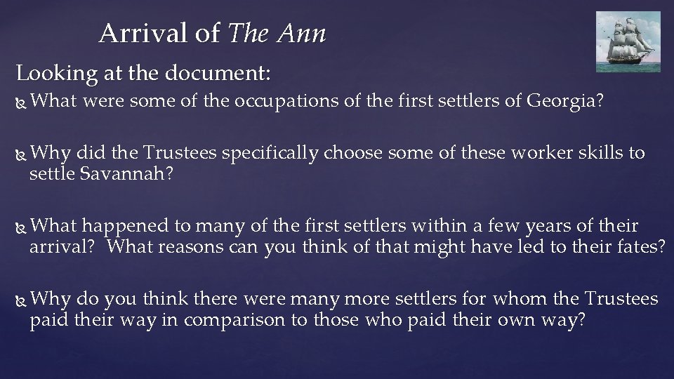 Arrival of The Ann Looking at the document: What were some of the occupations