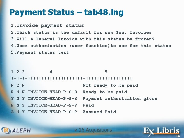 Payment Status – tab 48. lng 1. Invoice payment status 2. Which status is