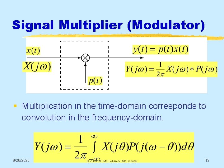 Signal Multiplier (Modulator) § Multiplication in the time-domain corresponds to convolution in the frequency-domain.