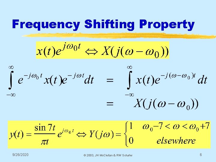 Frequency Shifting Property 9/26/2020 © 2003, JH Mc. Clellan & RW Schafer 6 