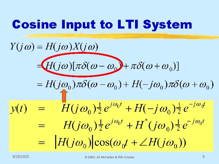 Cosine Input to LTI System 9/26/2020 © 2003, JH Mc. Clellan & RW Schafer