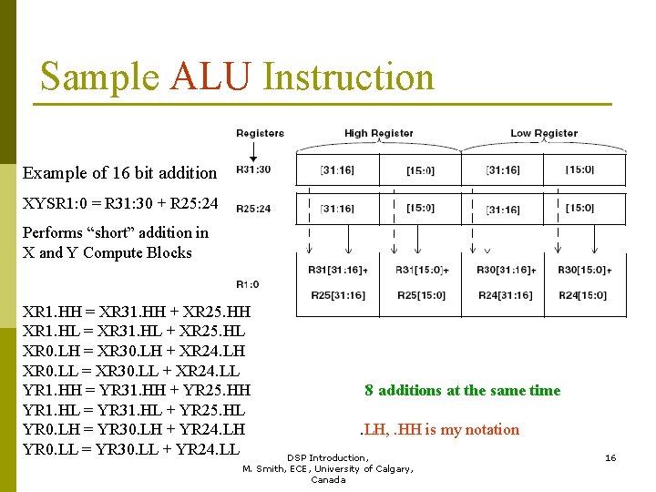 Sample ALU Instruction Example of 16 bit addition XYSR 1: 0 = R 31: