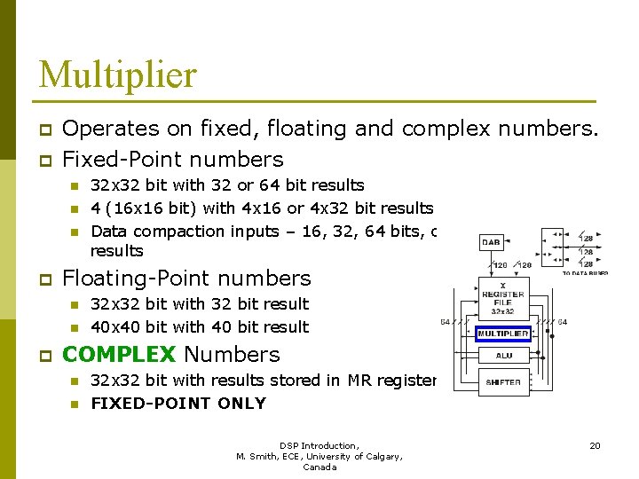 Multiplier p p Operates on fixed, floating and complex numbers. Fixed-Point numbers n n