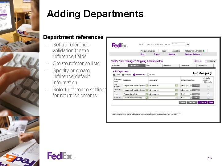 Adding Departments • Department references – Set up reference validation for the reference fields