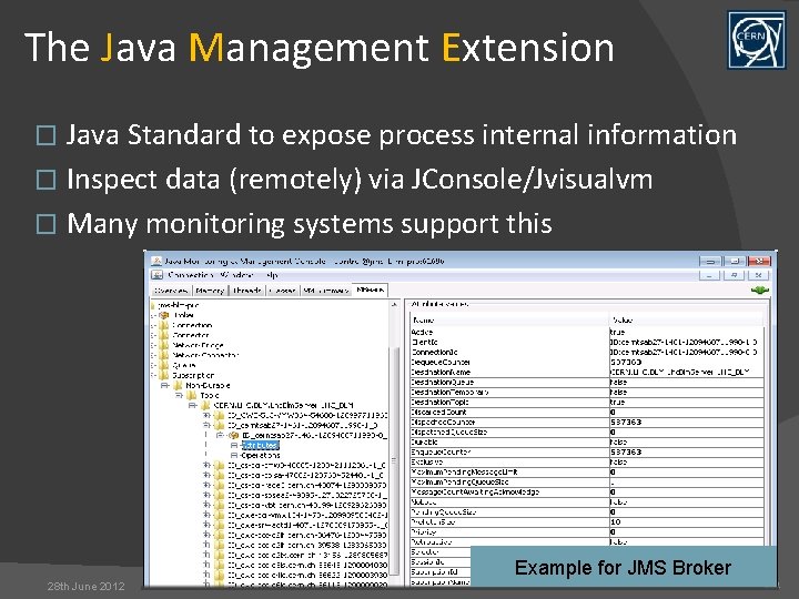 The Java Management Extension Java Standard to expose process internal information � Inspect data