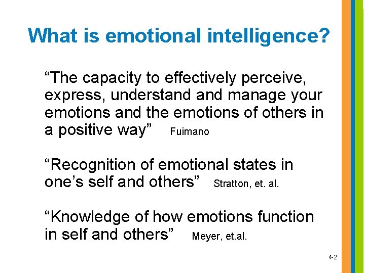 What is emotional intelligence? “The capacity to effectively perceive, express, understand manage your emotions What is emotional intelligence? “The capacity to effectively perceive, express, understand manage your emotions