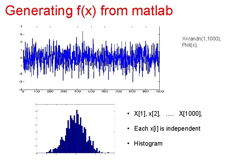 Generating f(x) from matlab X=randn(1, 1000); Plot(x); • X[1], x[2], …. X[1000], • Each