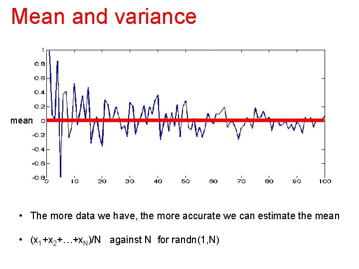 Mean and variance mean • The more data we have, the more accurate we