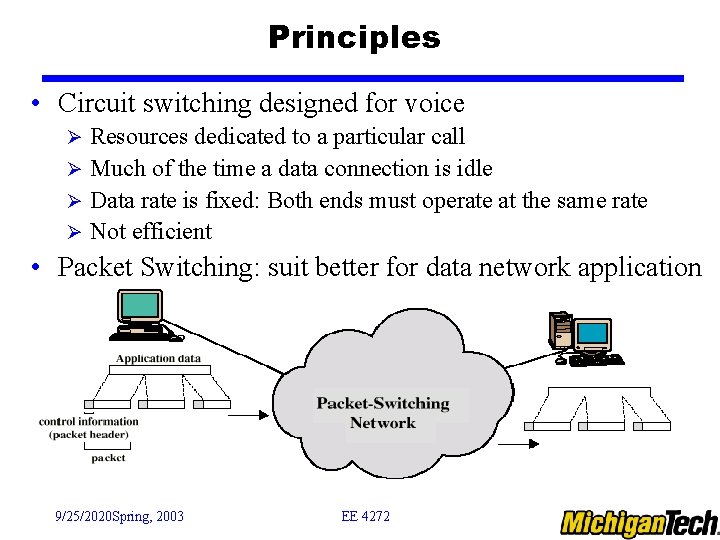 Principles • Circuit switching designed for voice Resources dedicated to a particular call Ø