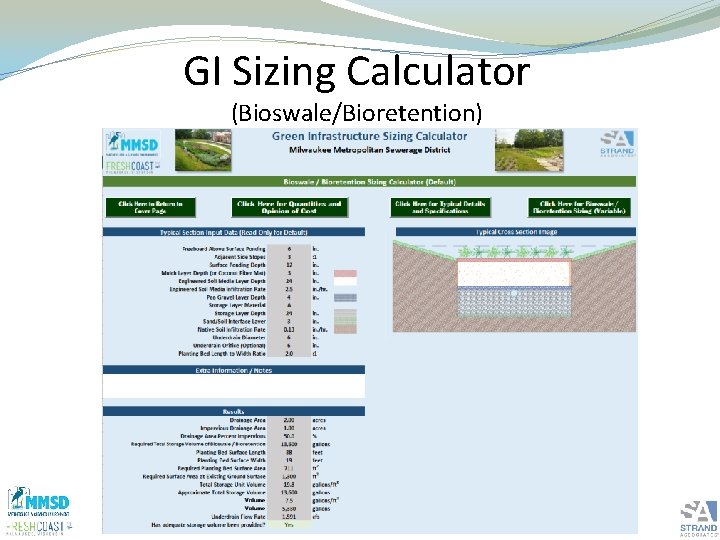 GI Sizing Calculator (Bioswale/Bioretention) 
