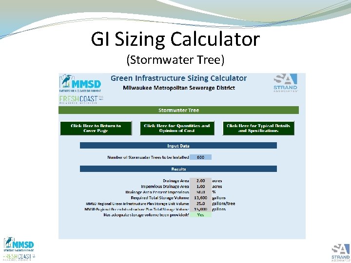 GI Sizing Calculator (Stormwater Tree) 