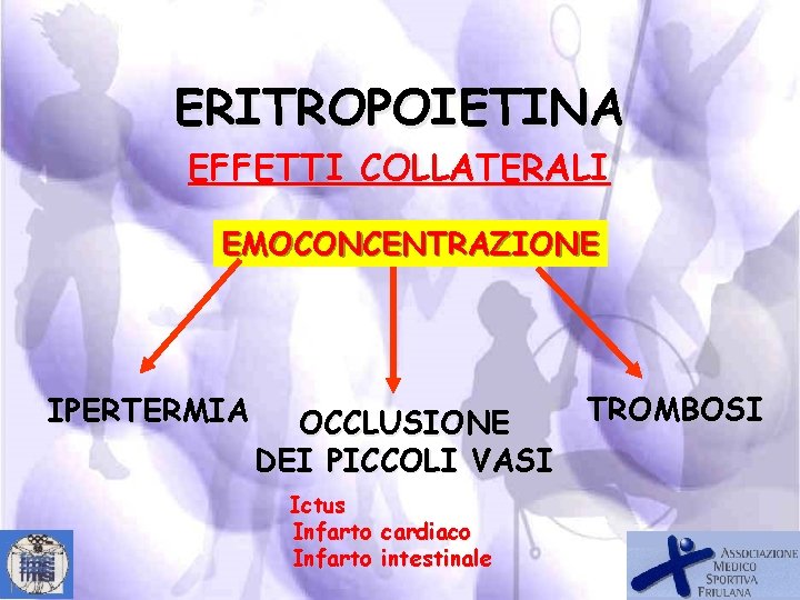 ERITROPOIETINA EFFETTI COLLATERALI EMOCONCENTRAZIONE IPERTERMIA OCCLUSIONE DEI PICCOLI VASI Ictus Infarto cardiaco Infarto intestinale