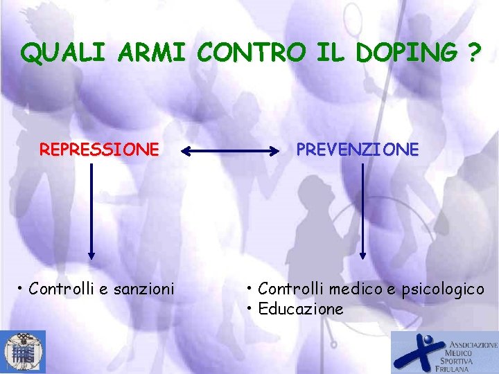 QUALI ARMI CONTRO IL DOPING ? REPRESSIONE • Controlli e sanzioni PREVENZIONE • Controlli