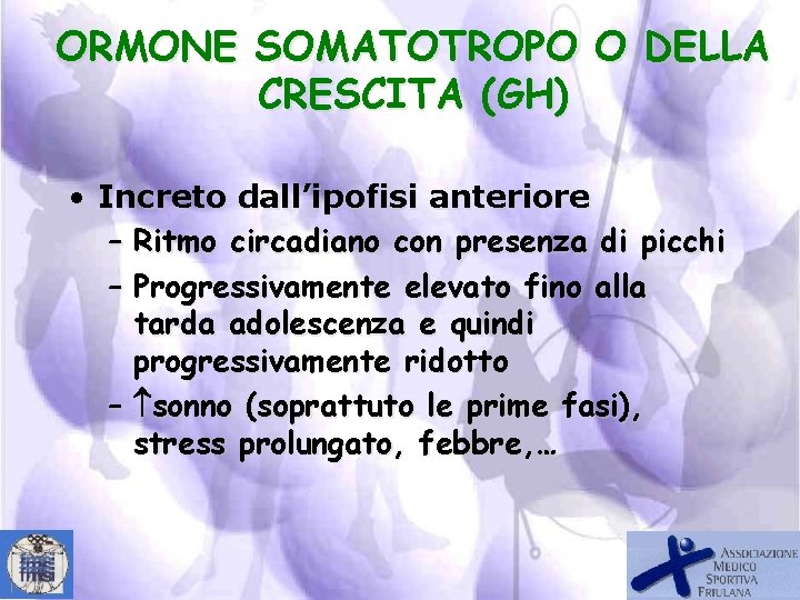 ORMONE SOMATOTROPO O DELLA CRESCITA (GH) • Increto dall’ipofisi anteriore – Ritmo circadiano con