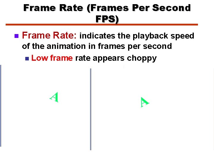 Frame Rate (Frames Per Second FPS) n Frame Rate: indicates the playback speed of