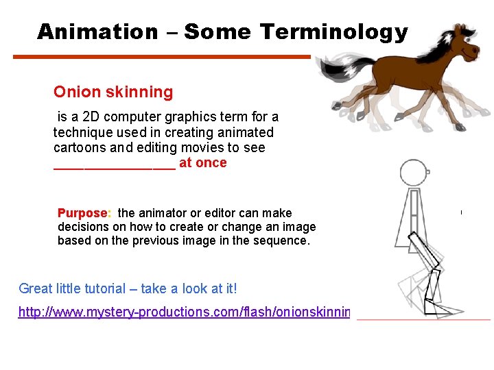 Animation – Some Terminology Onion skinning is a 2 D computer graphics term for