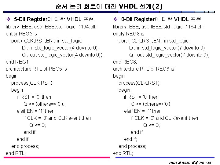 순서 논리 회로에 대한 VHDL 설계(2) v 5 -Bit Register에 대한 VHDL 표현 v