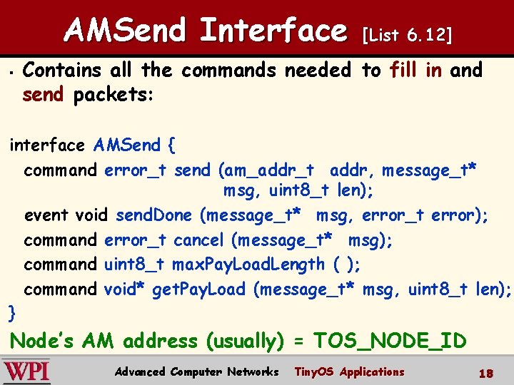 AMSend Interface § [List 6. 12] Contains all the commands needed to fill in