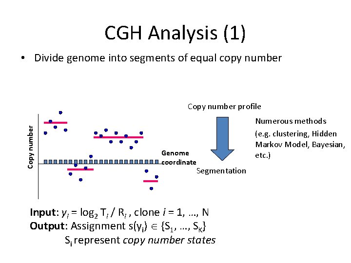 CGH Analysis (1) • Divide genome into segments of equal copy number Copy number