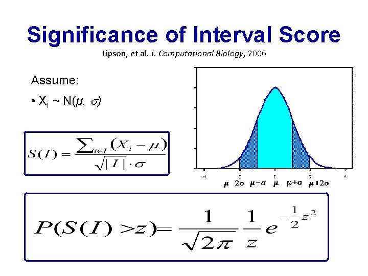 Significance of Interval Score Lipson, et al. J. Computational Biology, 2006 Assume: • Xi
