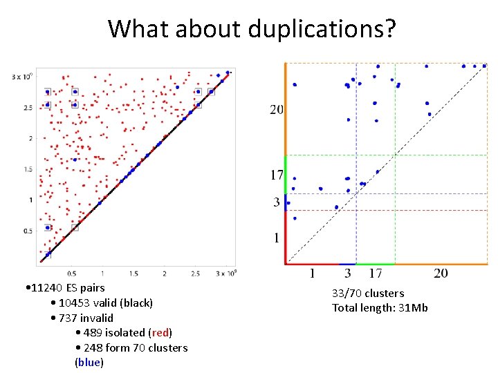 What about duplications? • 11240 ES pairs • 10453 valid (black) • 737 invalid