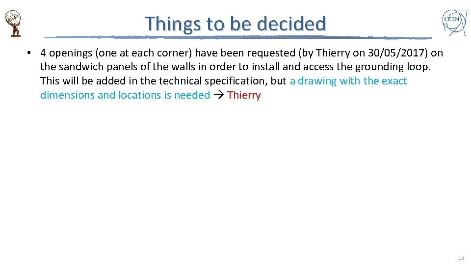 Things to be decided • 4 openings (one at each corner) have been requested
