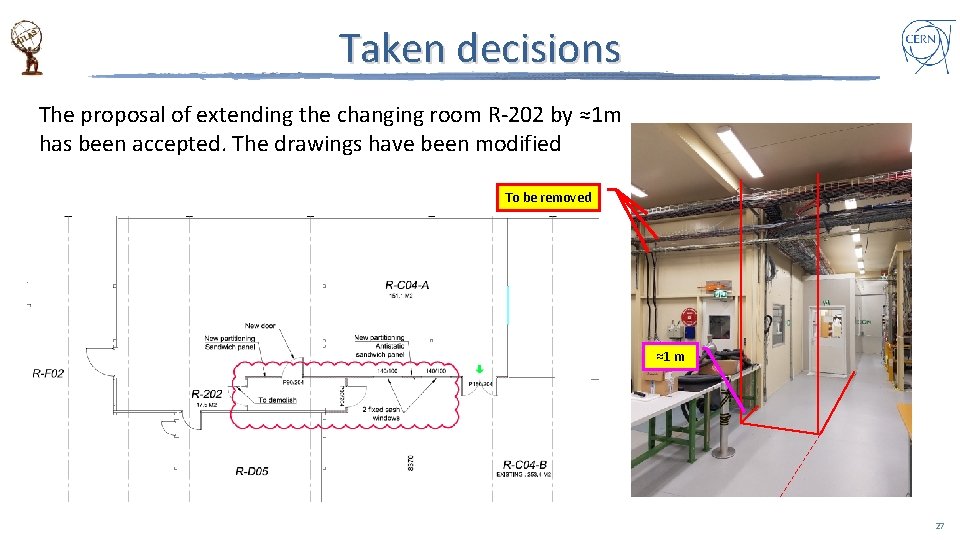 Taken decisions The proposal of extending the changing room R-202 by ≈1 m has