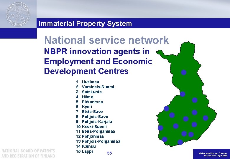 Immaterial Property System National service network NBPR innovation agents in Employment and Economic Development