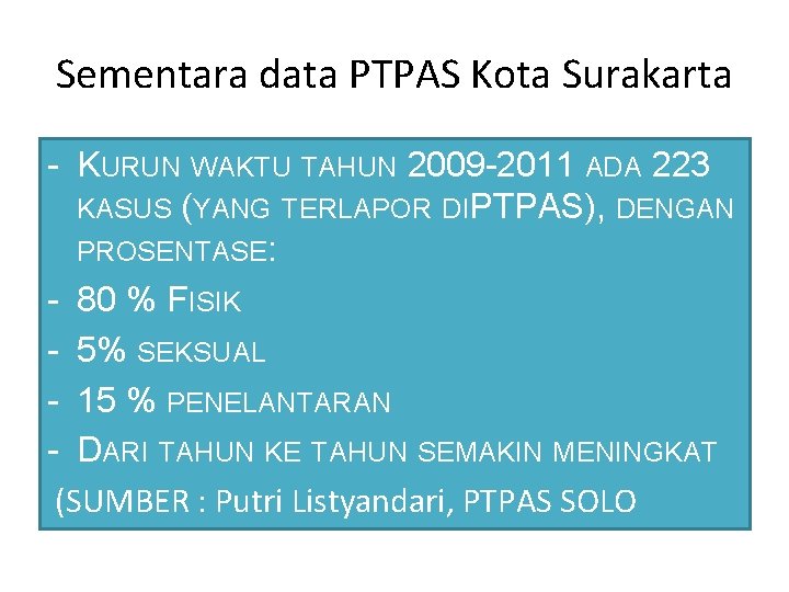 Sementara data PTPAS Kota Surakarta - KURUN WAKTU TAHUN 2009 -2011 ADA 223 KASUS