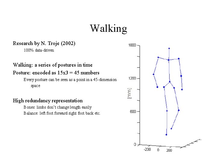 Walking Research by N. Troje (2002) 100% data-driven Walking: a series of postures in Walking Research by N. Troje (2002) 100% data-driven Walking: a series of postures in