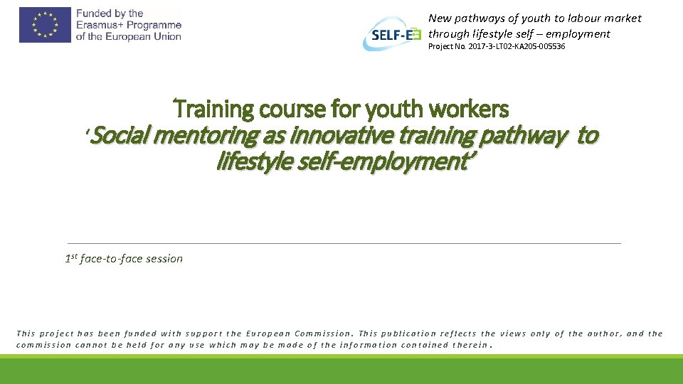 New pathways of youth to labour market through lifestyle self – employment Project No.