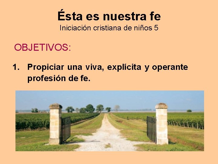 Ésta es nuestra fe Iniciación cristiana de niños 5 OBJETIVOS: 1. Propiciar una viva,