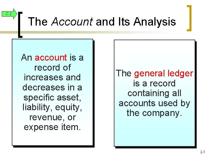 C 2 The Account and Its Analysis An account is a record of increases