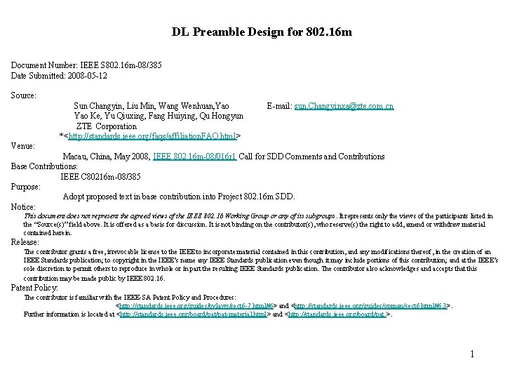 DL Preamble Design for 802. 16 m Document Number: IEEE S 802. 16 m-08/385