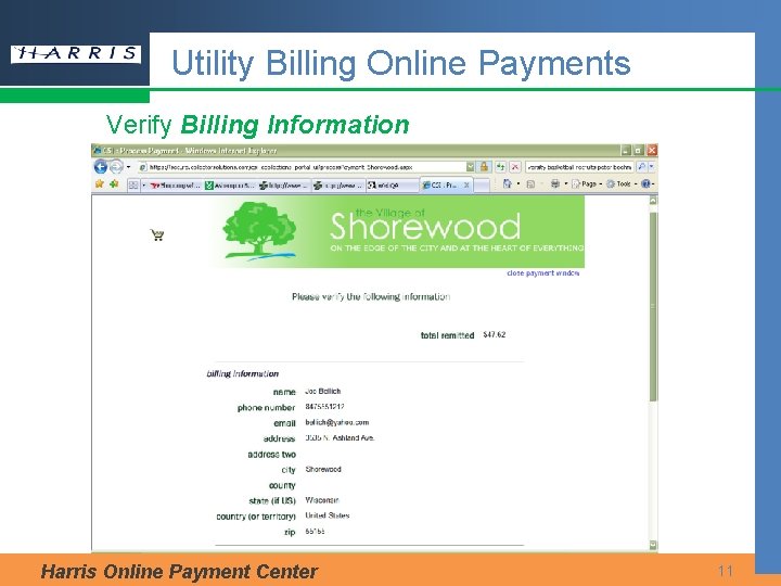 Utility Billing Online Payments Verify Billing Information Harris Online Payment Center 11 