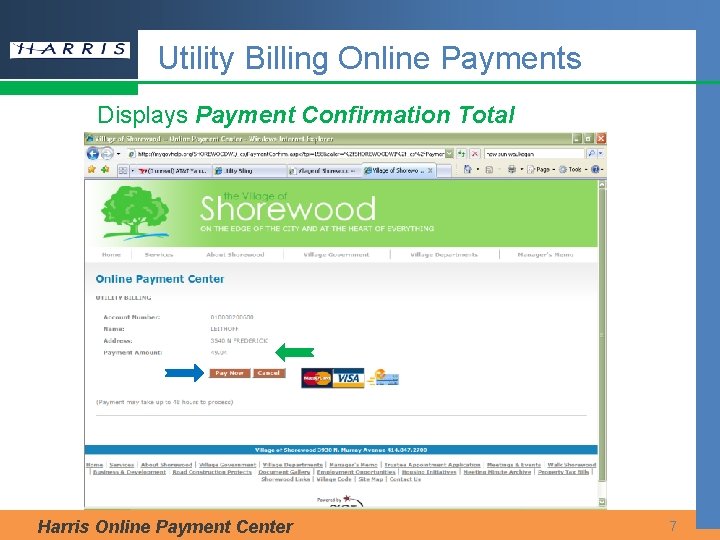 Utility Billing Online Payments Displays Payment Confirmation Total Harris Online Payment Center 7 