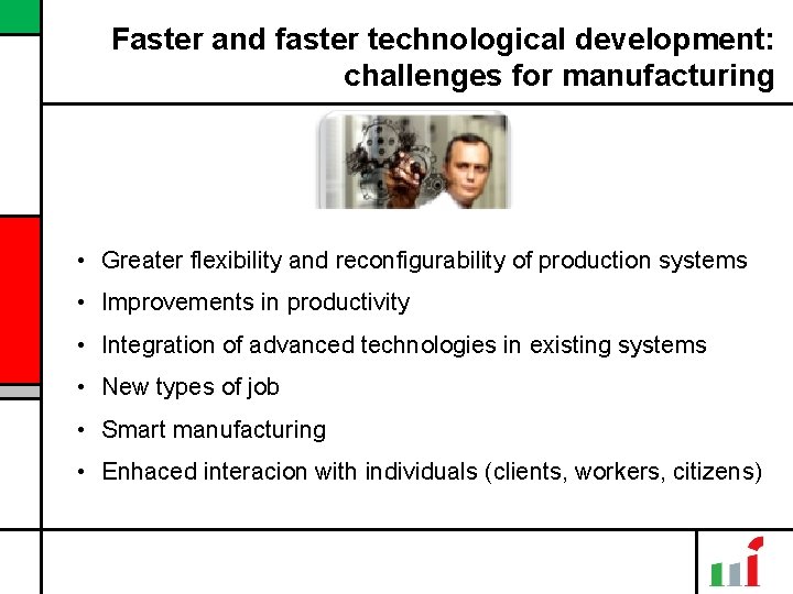 Faster and faster technological development: challenges for manufacturing • Greater flexibility and reconfigurability of