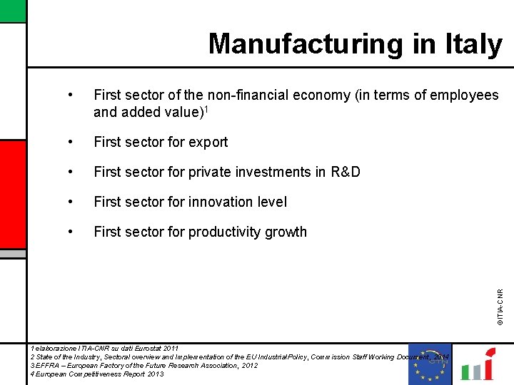Manufacturing in Italy First sector of the non-financial economy (in terms of employees and