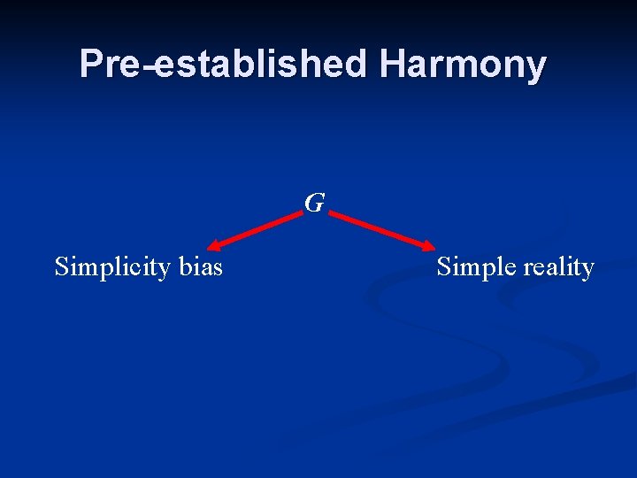 Pre-established Harmony G Simplicity bias Simple reality Pre-established Harmony G Simplicity bias Simple reality