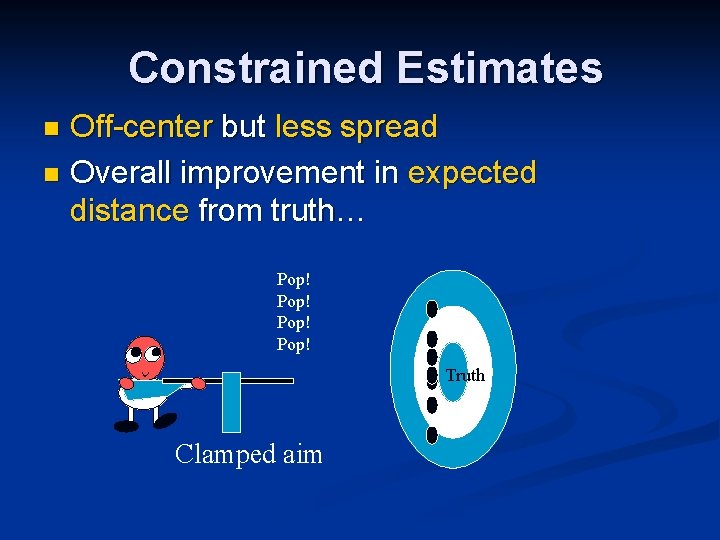 Constrained Estimates Off-center but less spread n Overall improvement in expected distance from truth… Constrained Estimates Off-center but less spread n Overall improvement in expected distance from truth…