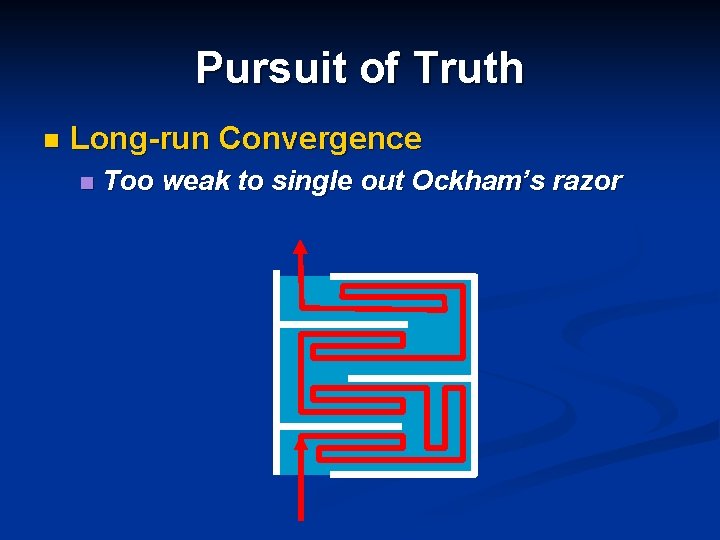 Pursuit of Truth n Long-run Convergence n Too weak to single out Ockham’s razor Pursuit of Truth n Long-run Convergence n Too weak to single out Ockham’s razor