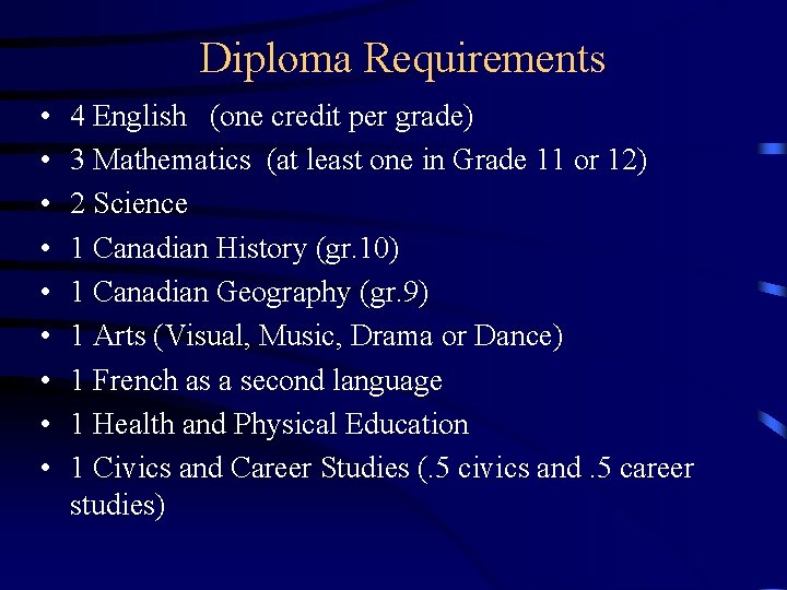 Diploma Requirements • • • 4 English (one credit per grade) 3 Mathematics (at Diploma Requirements • • • 4 English (one credit per grade) 3 Mathematics (at