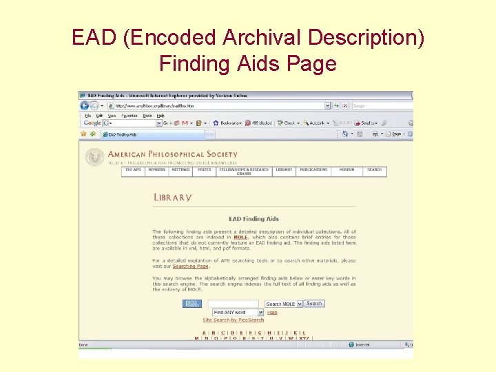 EAD (Encoded Archival Description) Finding Aids Page 